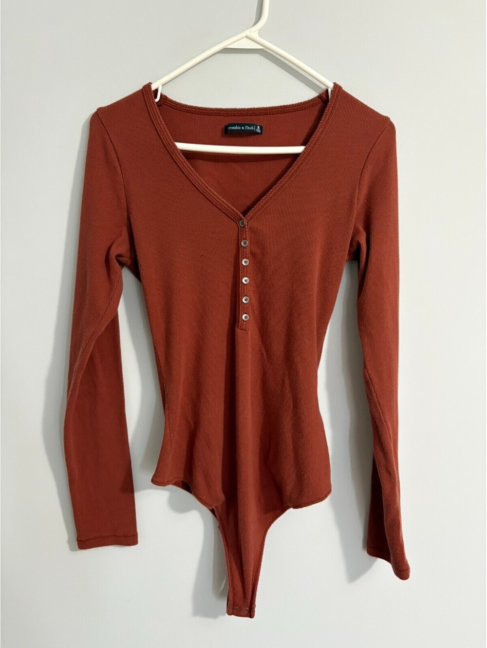 Abercrombie & Fitch Long Sleeve Henley Bodysuit Medium Ribbed Orange Spice